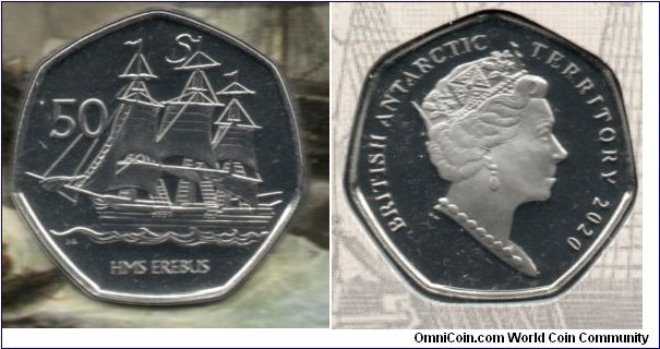 BAT 50p. 220th Anniversary of the Birth of James Clark Ross, HMS Erebus