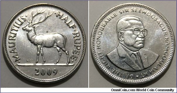 1/2 Rupee (Republic of Mauritius // Nickel plated Steel)