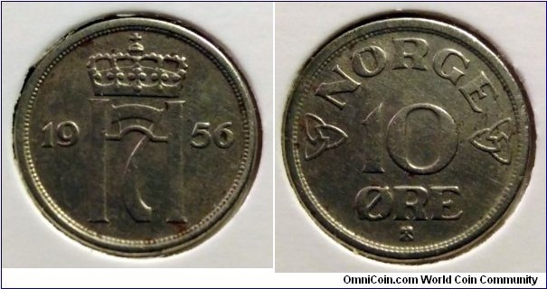 Norway 10 ore. 1956