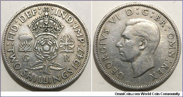 2 Shillings (United Kingdom / King George VI / Copper-Nickel) 