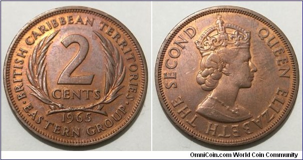 2 Cents (British Caribbean Territories - Eastern Group / Queen Elizabeth II // Bronze 9.55g)