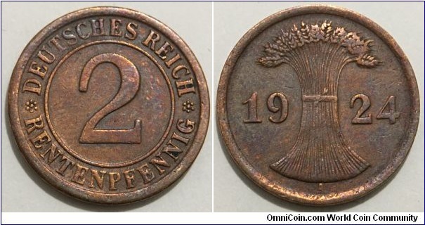 2 Rentenpfennig (Weimar Republic // Bronze 3.33g) 