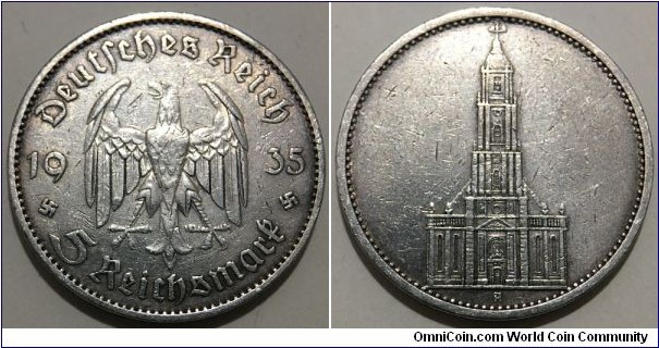 5 Reichsmark (Third Reich / 1st Anniversary of Nazi Rule - Potsdam Garrison Church // SILVER 0.900 / 13.889g / ⌀29mm)