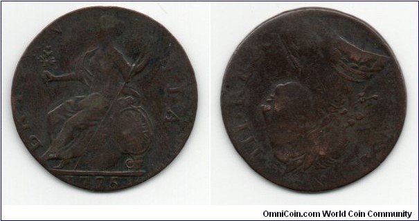  George III Colonial Halfpenny on Thin Flan