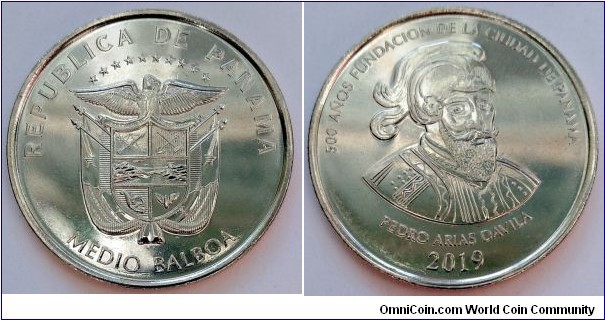 Panama 1/2 balboa. 2019, Series Panama Viejo. 500 Years of Panama City - Pedro Arias Davila.