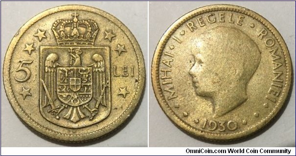 5 Lei (Kingdom of Romania / King Mihai I - 1st reign // Nickel Brass) 