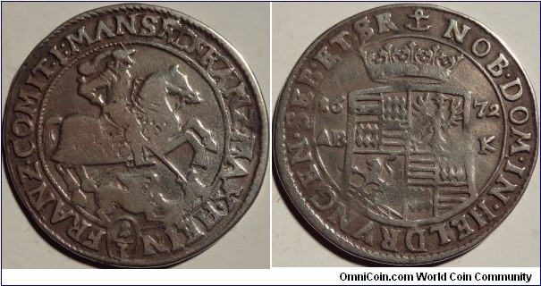 AR 1/3 Thaler 1672 ABK. Franz Maximilian and Heinrich Franz of Mansfeld-Bornstedt 