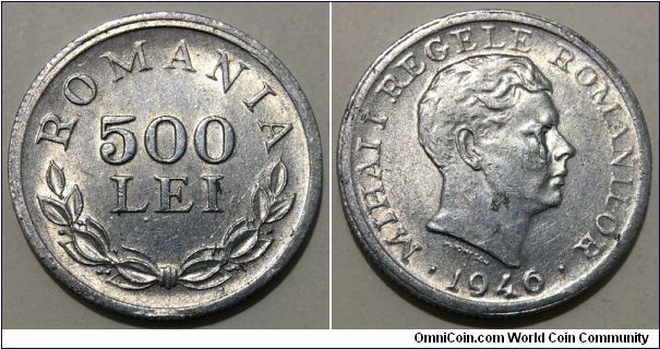 500 Lei (Kingdom of Romania / King Mihai I - 2nd reign // Aluminium)