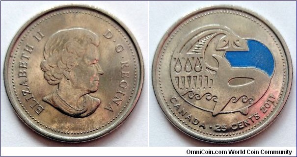 Canada 25 cents. 2011, Canada's Legendary Nature - Orca. Colourized.