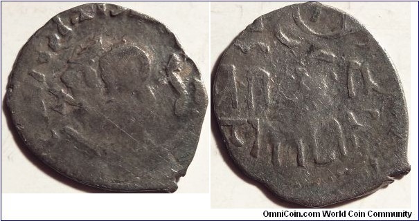 AR Moscow denga of Vasili II Vasilievich (the Blind). Hunchback with axe / imitation dirhem. GP-575 R-IV. GP 2017 - 2245, R4.