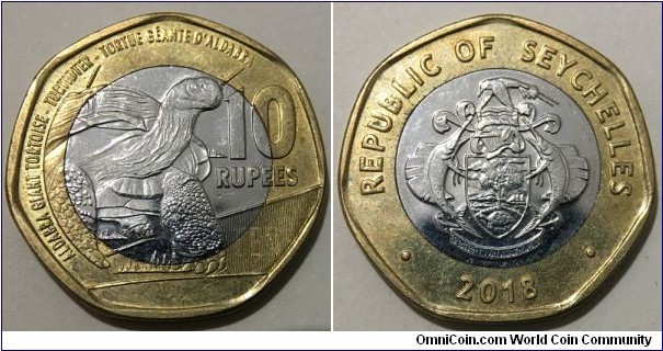 10 Rupees (Republic of Seychelles // Bimetallic: Stainless steel centre / Brass ring)