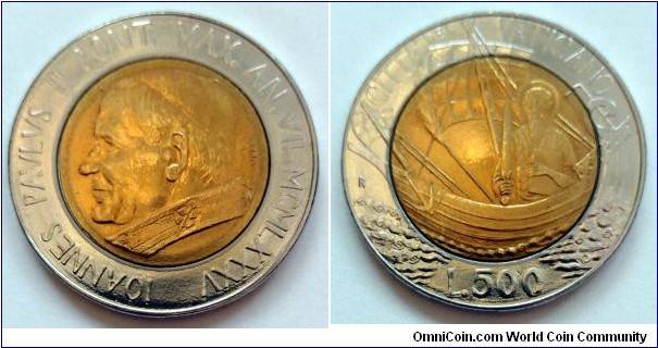 Vatican 500 lire.
1985, Pontif. Ionnes Paulus II.