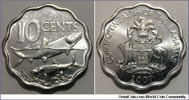 10 Cents (Commonwealth of The Bahamas / Queen Elizabeth II // Nickel plated Steel) 