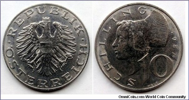 Austria 10 schilling.
1987