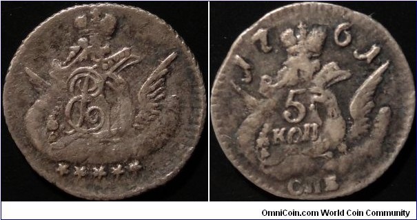 AR 5 kopeck 1761 SPB.
Ex Fritz Rudolf Kuenker GmbH # 139.  
https://www.m-dv.ru/catalog/p,139150/image.html 