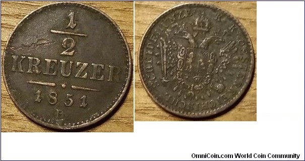 1/2 Kreuzer B=Kremnica (Kremnitz, Hungary)