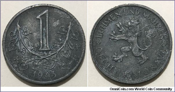 1 Koruna (Protectorate of Bohemia and Moravia // Zinc 4.5g)