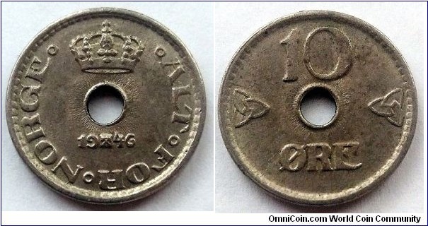 Norway 10 ore.
1946