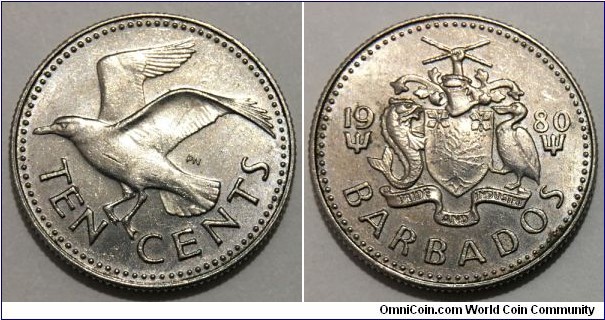 10 Cents (Commonwealth - State of Barbados / Queen Elizabeth II // Copper-Nickel) 	