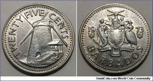 25 Cents (Commonwealth - State of Barbados / Queen Elizabeth II // Copper-Nickel) 