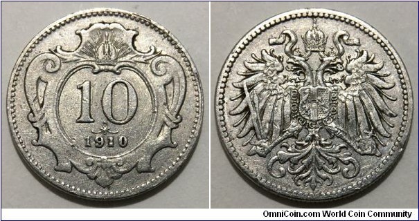 10 Heller (Austro-Hungarian Empire / Archduchy of Austria / Emperor Franz Joseph I // Nickel 3g) 