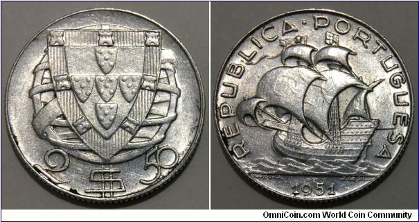 2.5 Escudos (2nd Portuguese Republic // SILVER 0.650 / 3.5g / ⌀20.5mm)