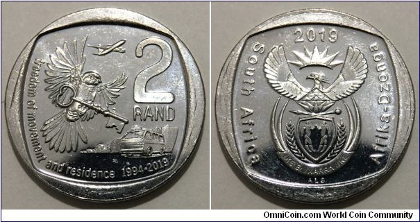 2 Rand (Republic of South Africa / Freedom of Movement and Residence // Nickel plated Copper) 