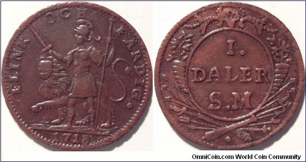 AE Daler SM 1718, Agile and Ready type. Copper emergency coinage issued during the Northern Wars.