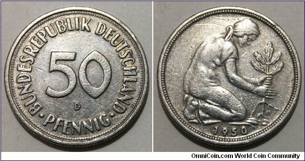 50 Pfennig (West Germany - Federal Republic // Copper-Nickel 75/25) 