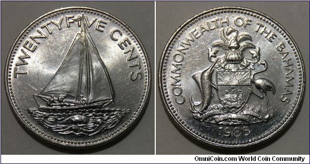 25 Cents (Commonwealth of the Bahamas / Queen Elizabeth II // Pure Nickel 6.9g)