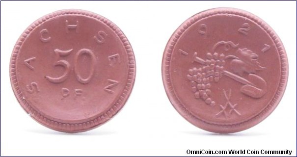 50 Pfennig Meissen, Saxony Notgeld Brown clay