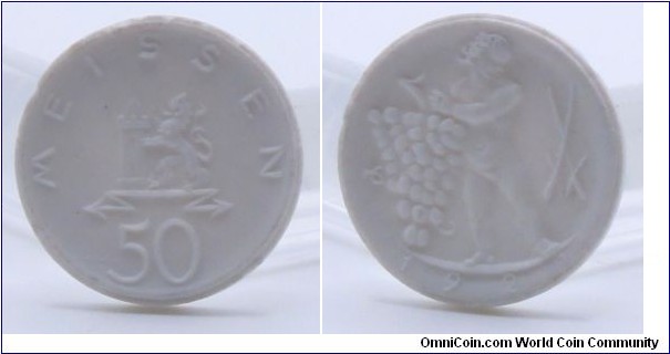 50 Pfennig Meissen, Saxony Notgeld white clay