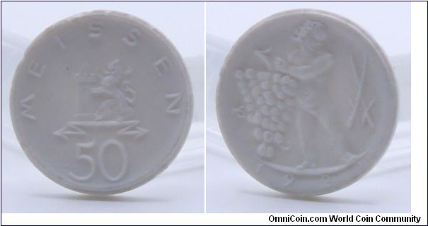 50 Pfennig Meissen, Saxony Notgeld white clay