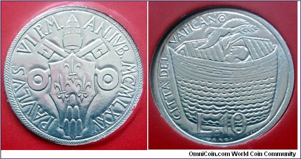Vatican 10 lire. 1975, Pontif. Paulus VI. Holy Year - Noah's Ark. Forgiveness.