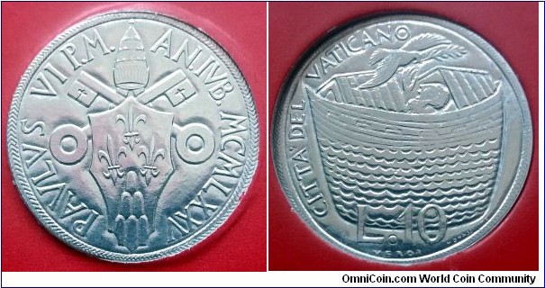 Vatican 10 lire. 1975, Pontif. Paulus VI. Holy Year - Noah's Ark. Forgiveness.