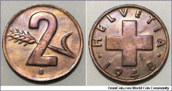 2 Rappen (Swiss Confederation // Bronze 3g) 