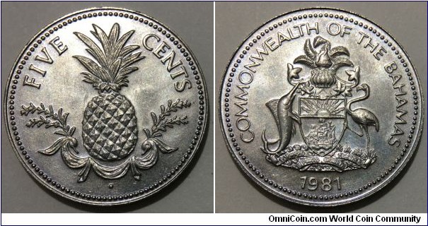 5 Cents (Commonwealth of the Bahamas / Queen Elizabeth II // Copper-Nickel 75/25) 