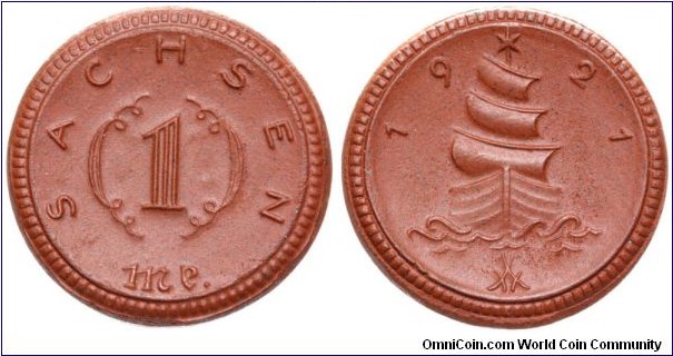 1 Mark Meissen, Saxony Notgeld Brown clay