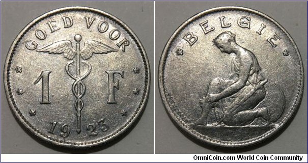 1 Franc (Kingdom of Belgium / King Albert I // Nickel 5g) 