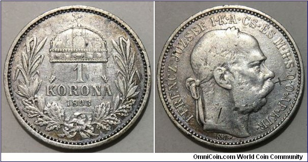 1 Korona (Austro-Hungarian Empire / Lands of the Crown of Saint Stephen / King Franz Joseph I // SILVER 0.835 / 5g / ⌀23mm)