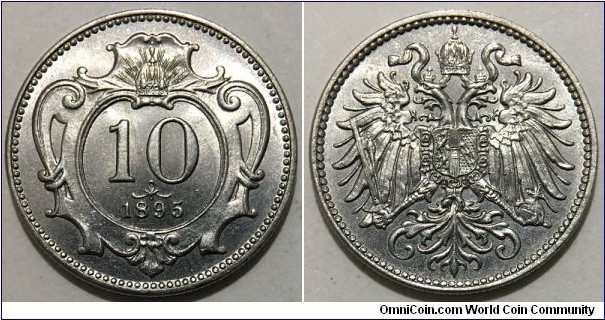 10 Heller (Austro-Hungarian Empire / Archduchy of Austria / Emperor Franz Joseph I // Nickel 3g) 
