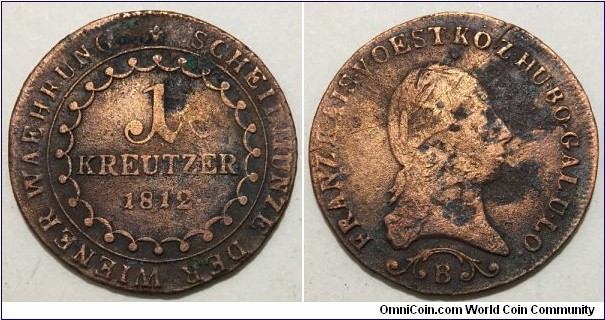 1 Kreuzer (Austrian Empire 1812 / Emperor Francis I // Copper 3.42g)