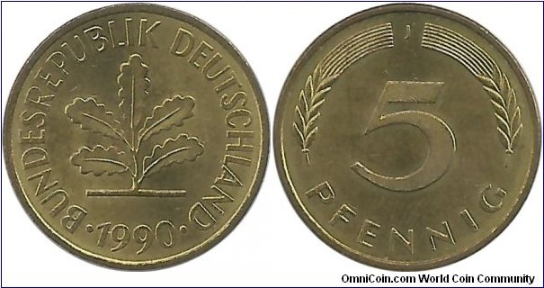 Germany-BRD 5 Pfennig 1990J