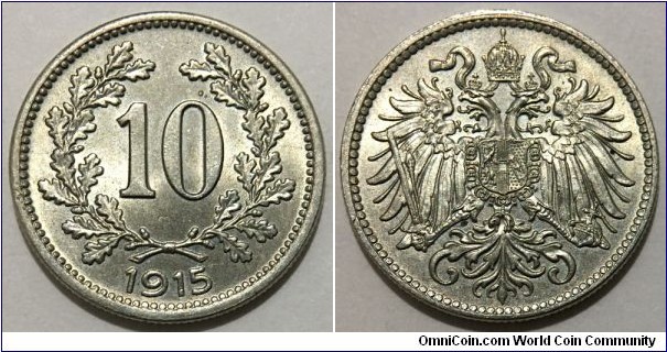 10 Heller (Austro-Hungarian Empire / Archduchy of Austria / Emperor Franz Joseph I // Nickel Brass) 