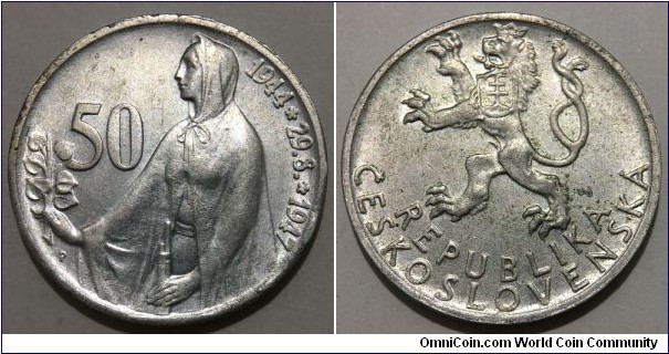 50 Korun (3rd Republic of Czechoslovakia / 3rd Anniversary - Slovak Uprising // SILVER 0.500 / 10g / ⌀28mm / Mintage: 1.000.000 pcs) 