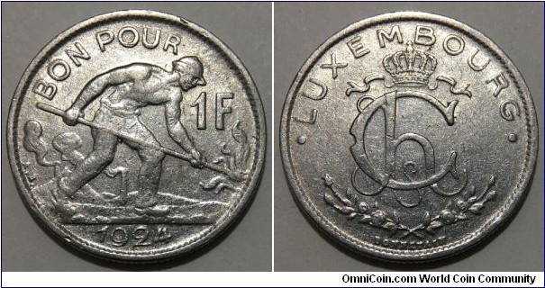 1 Franc (Grand Duchy of Luxembourg / Grand Duchess Charlotte // Nickel 5g / Mintage: 1.000.000 pcs) 