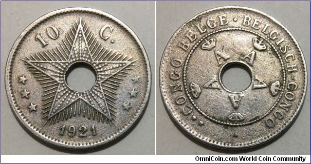 10 Centimes (Belgian Congo / King Albert I // Copper-Nickel) 