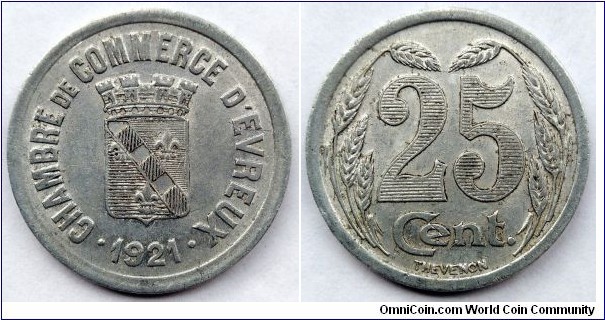 Evreux 25 centimes.
1921, Chambre de Commerce.