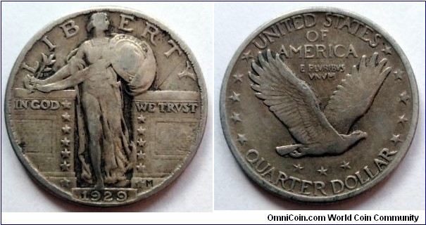 1929 Standing Liberty Quarter. Ag 900.