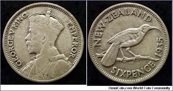 New Zealand 6 pence.
1935, Ag 500.